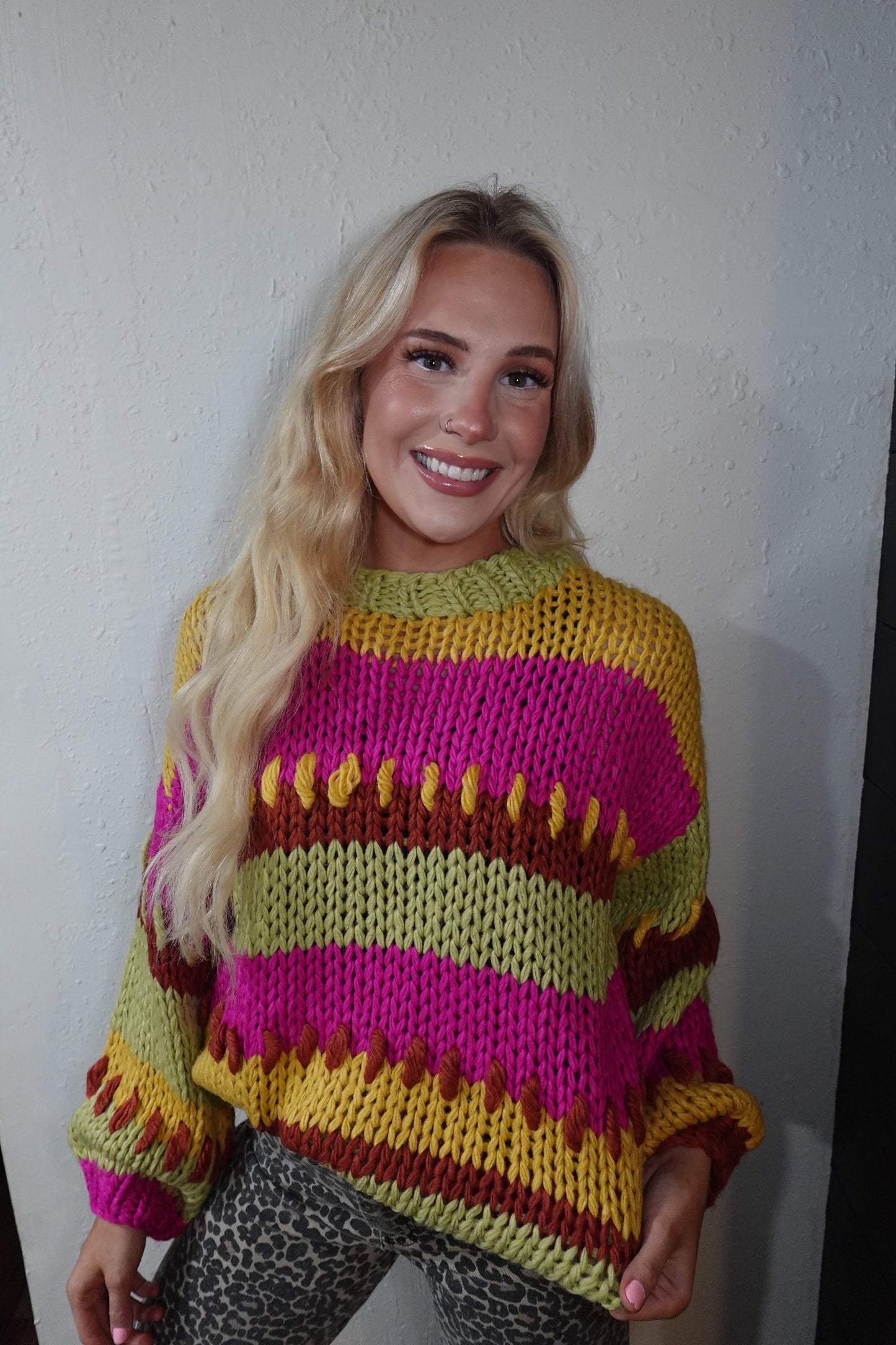 multi striped hand crochet sweater