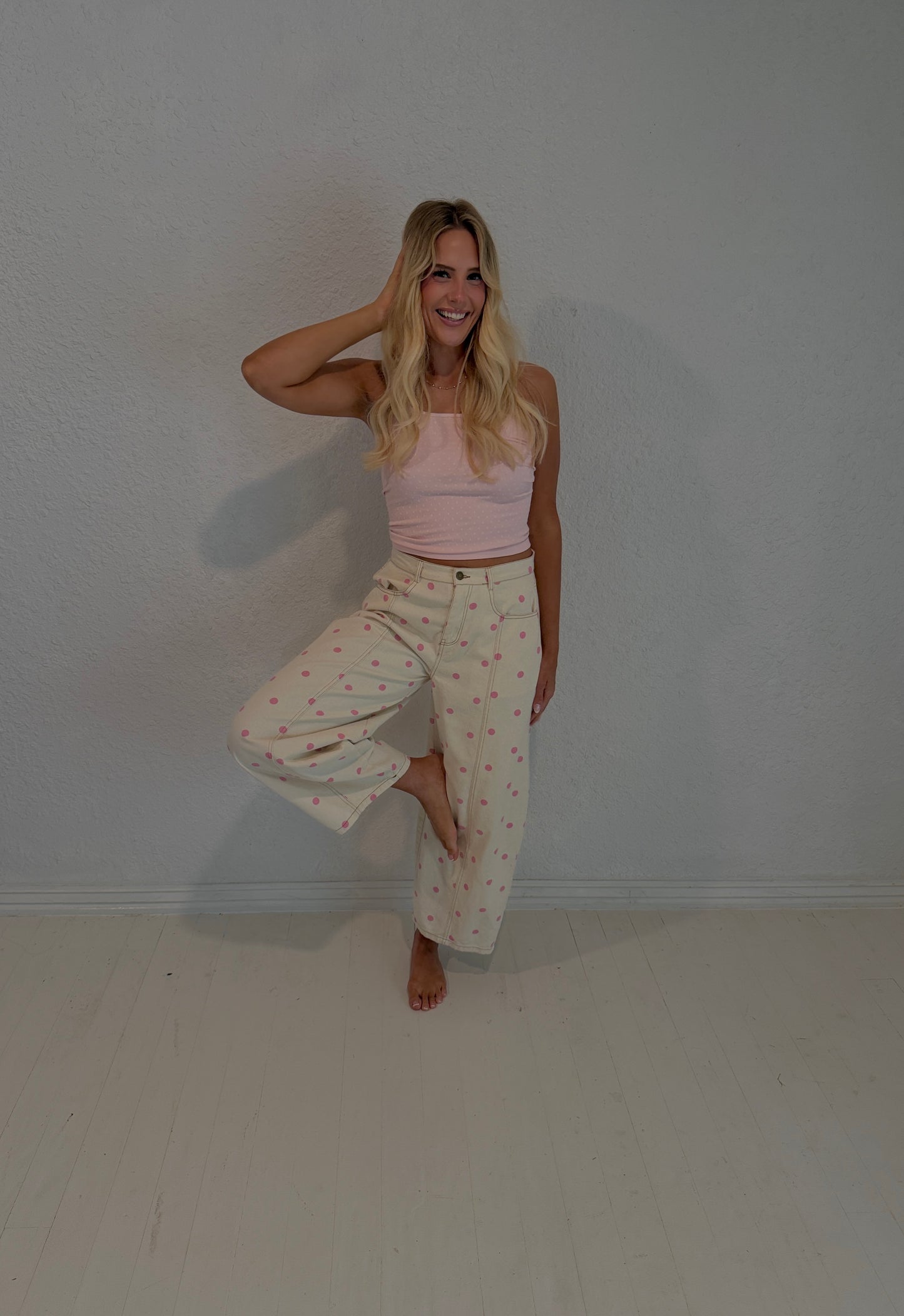 pink dottie barrel jeans