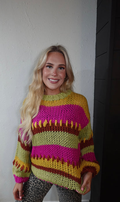 multi striped hand crochet sweater
