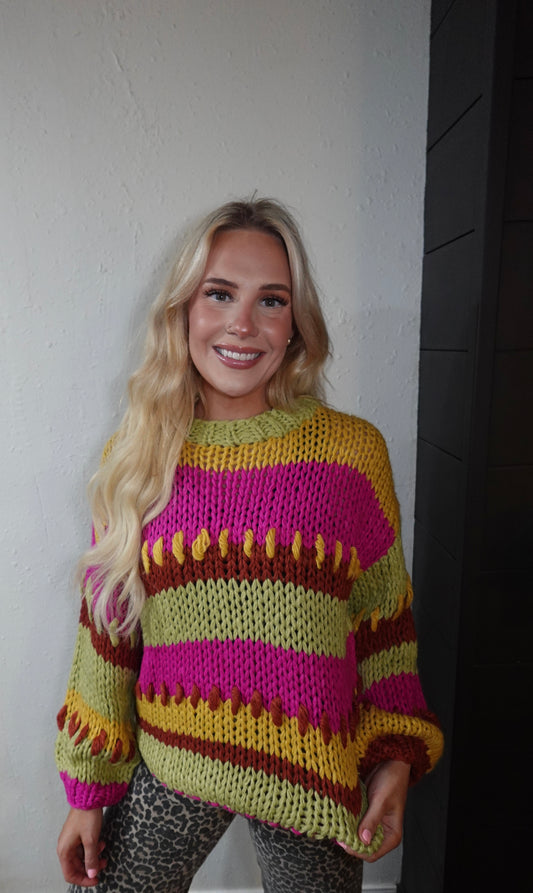 multi striped hand crochet sweater