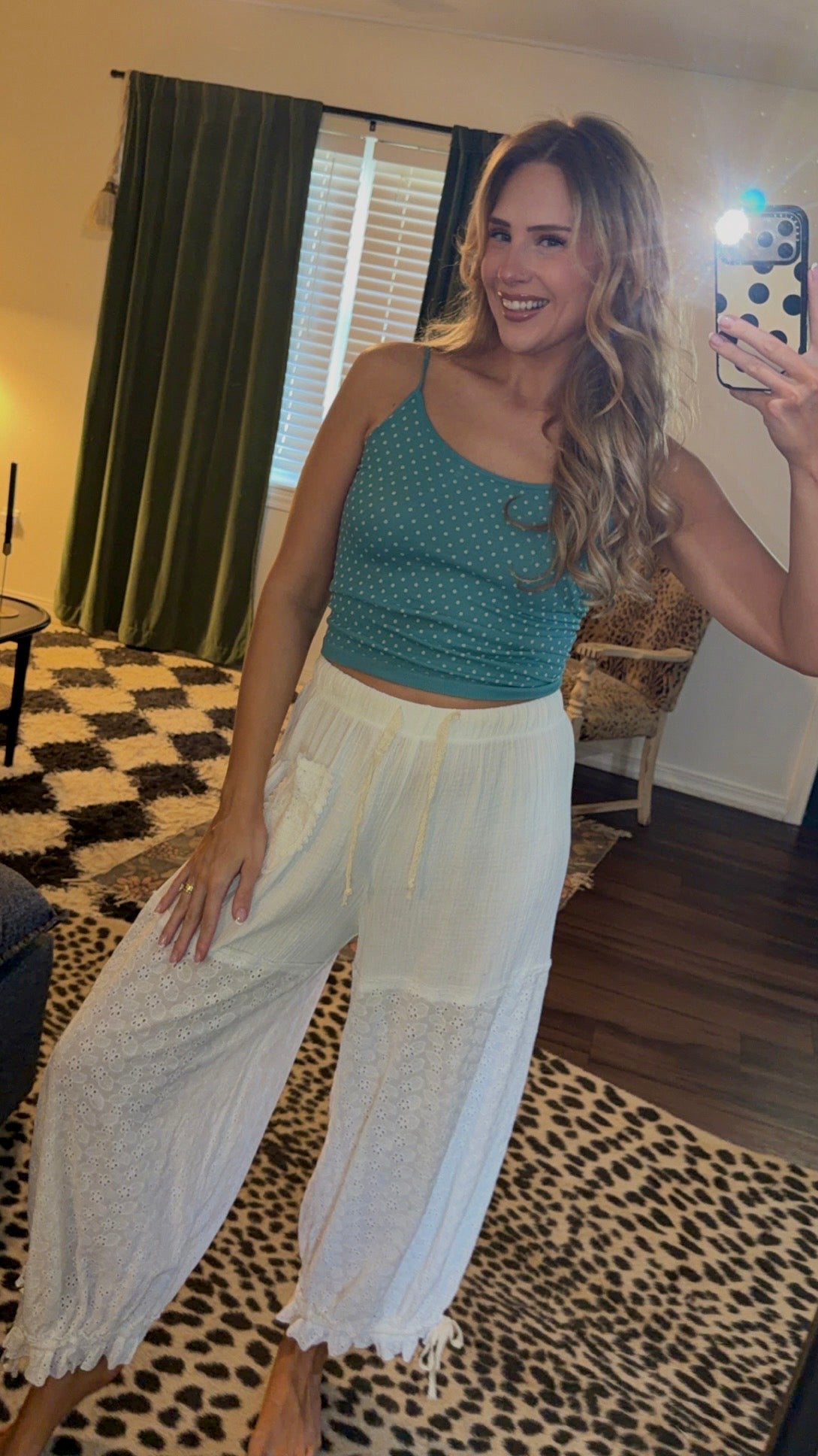 teal dottie cami tank