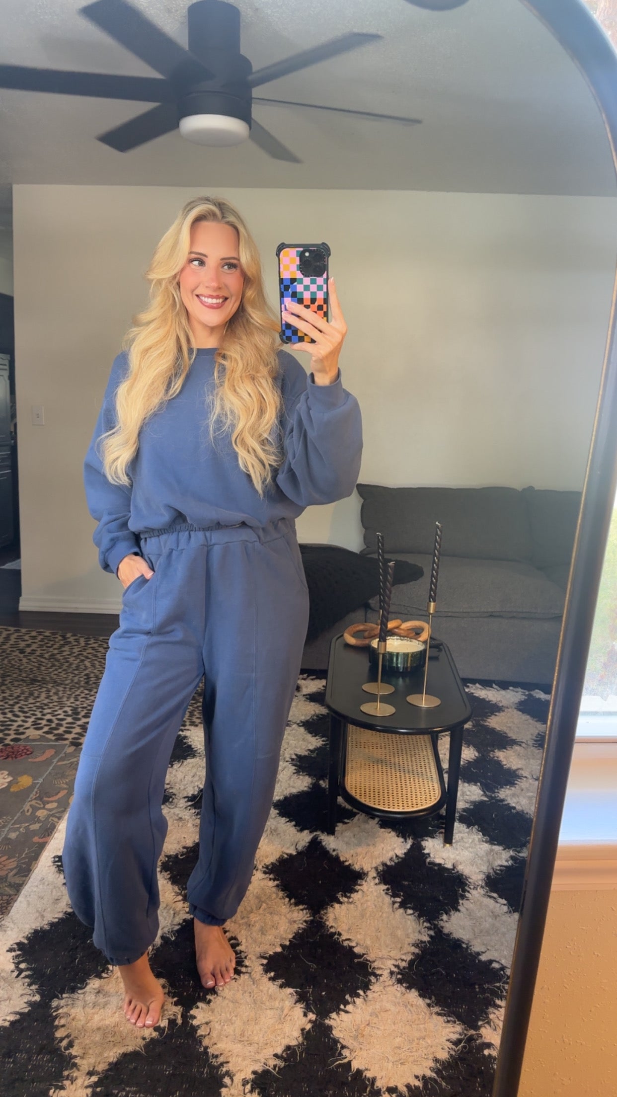 light navy blue elastic crop sweatshirt