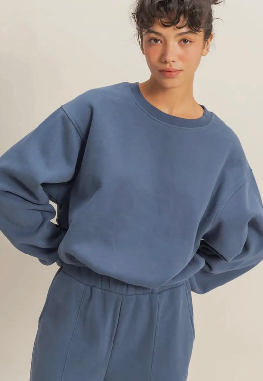 light navy blue elastic crop sweatshirt