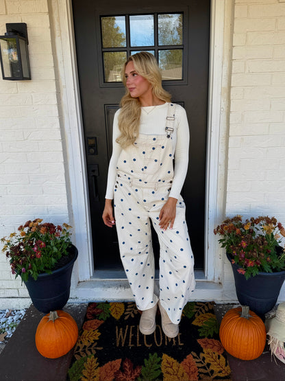 polka dot barrel overalls