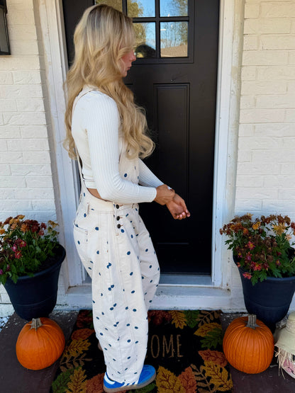 polka dot barrel overalls