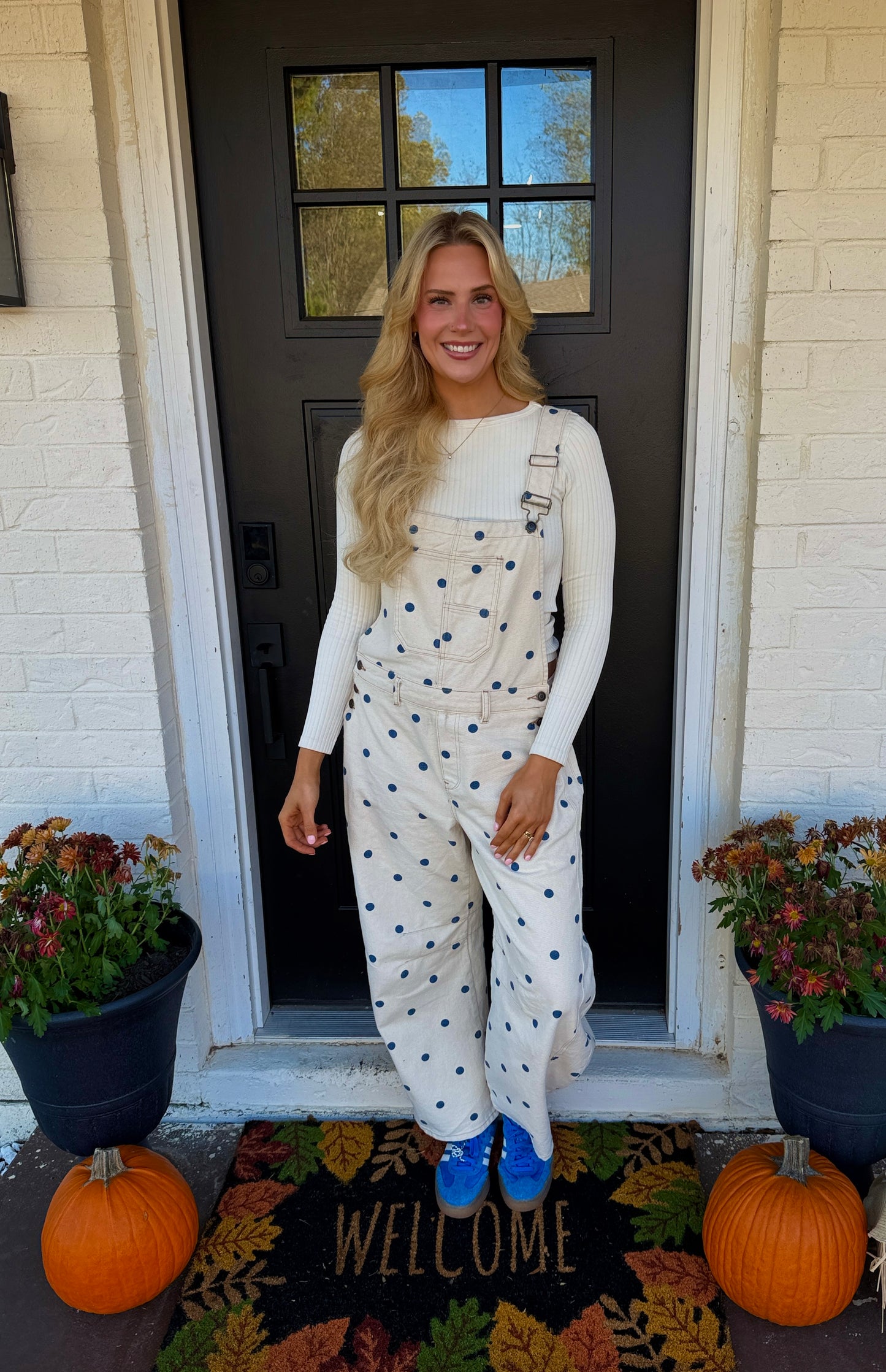 polka dot barrel overalls