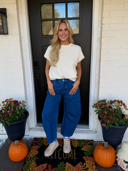 dark denim barrel jean