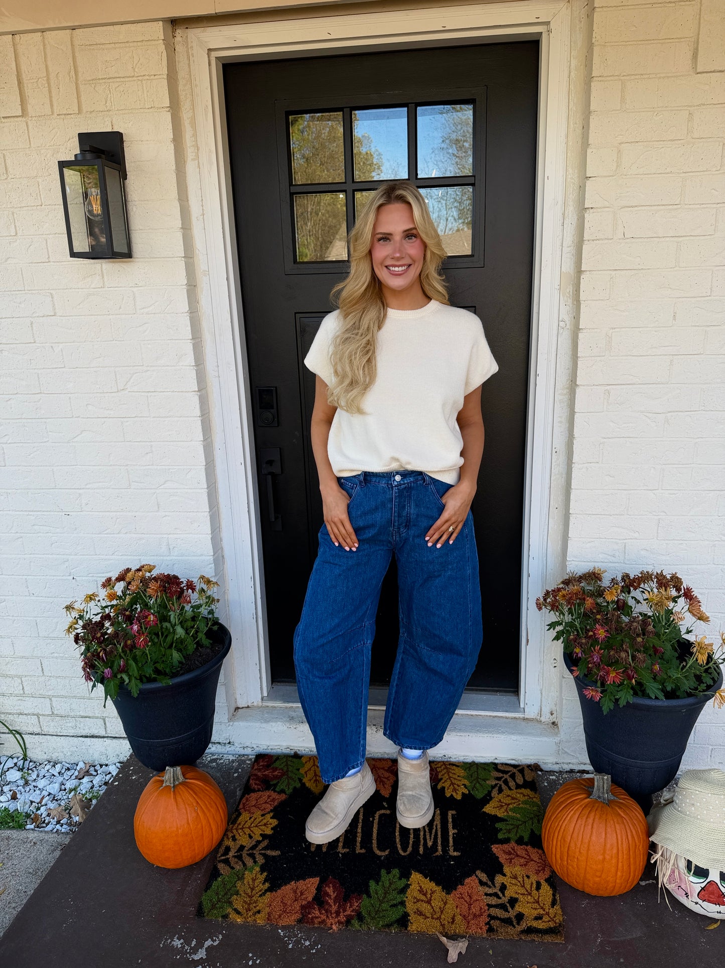 cream short sleeve sweater