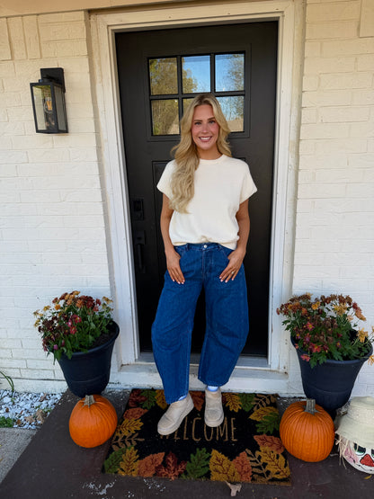 cream short sleeve sweater