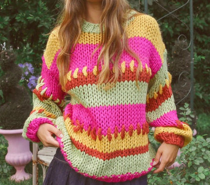 multi striped hand crochet sweater