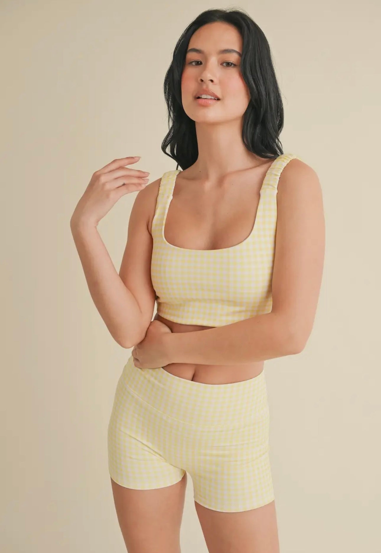 lemon gingham sports bra