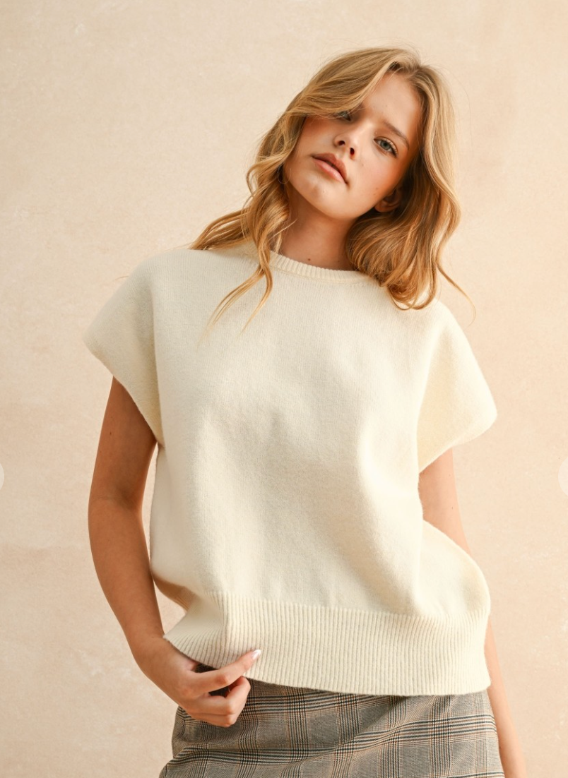 cream short sleeve sweater