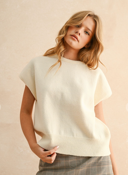 cream short sleeve sweater
